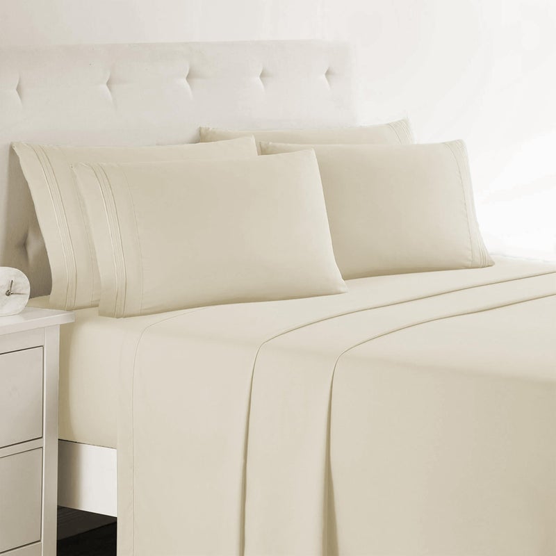 Clara Clark Cal King Sheets, 6 Piece Set - Hotel Luxury Sheets for Cal King Size Bed, Super Soft Bedding Set, Cal King Size, Beige Cream - Image 1